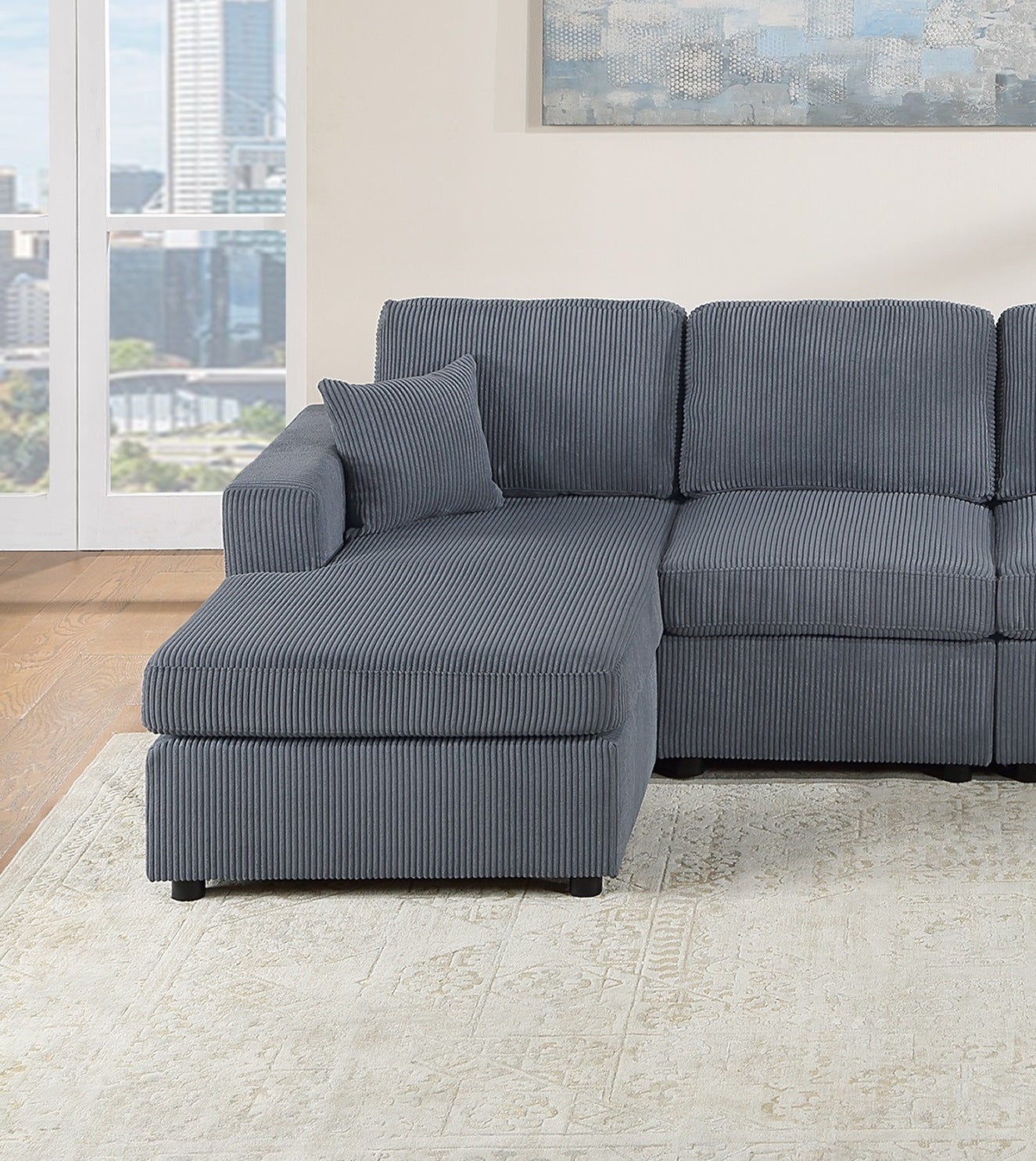 Stunning Modern Dark Gray 2pc Sectional Set Corduroy Couch LAF And RAF Chaise Armless Loveseat Living Room Furniture