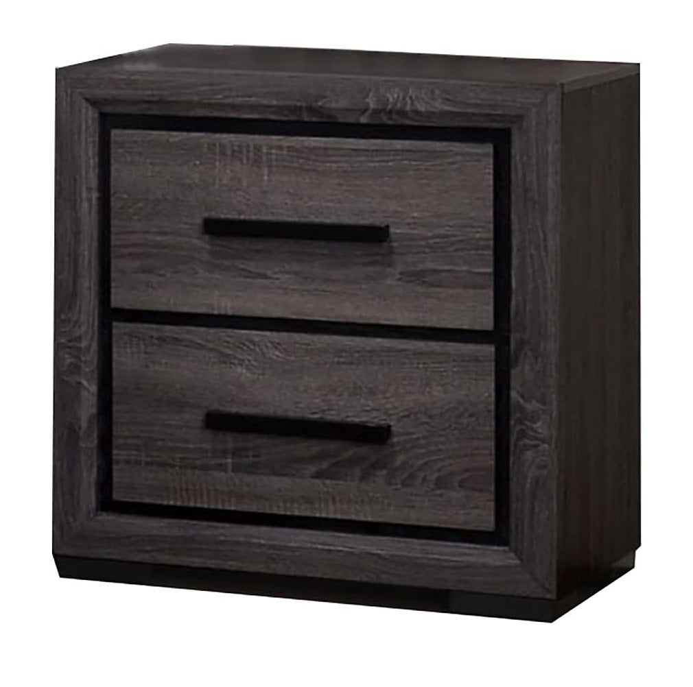 Gray 1pc Nightstand Bedroom Furniture Bedside Table 2-Drawers Two-tone Design w/ Black Trim Paper Veneer