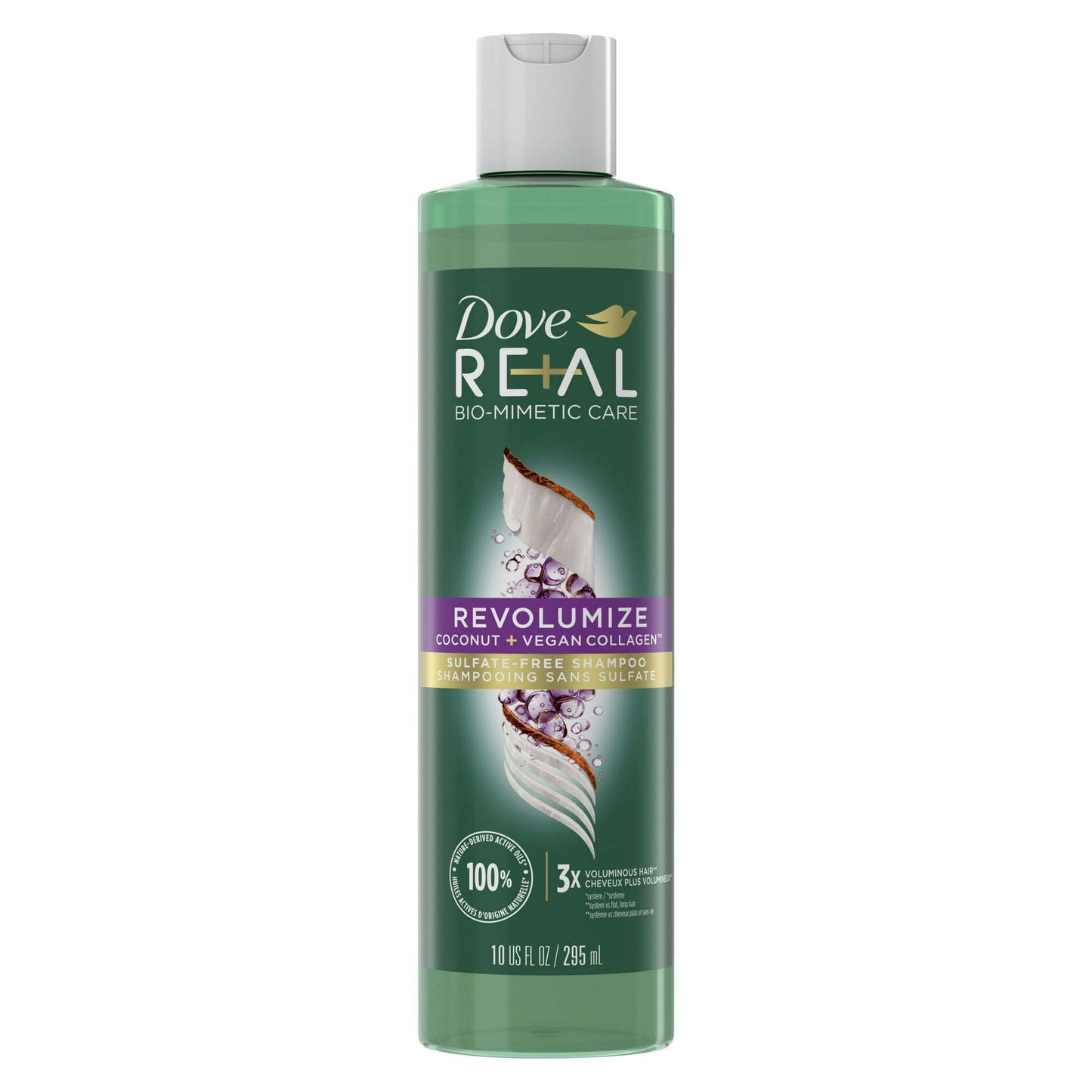 Dove Real Biomimetic Care Daily Shampoo with Vegan Collagen, Coconut, 10 fl oz