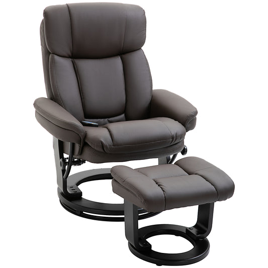 HOMCOM PU Leather Massage Recliner Chair with Ottoman 10 Point Vibration Swiveling Armchair, Brown