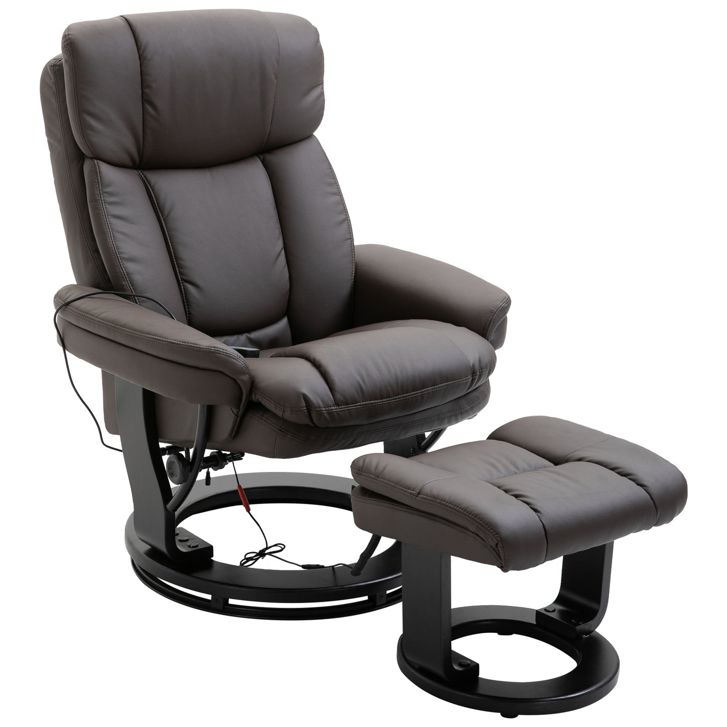 HOMCOM PU Leather Massage Recliner Chair with Ottoman 10 Point Vibration Swiveling Armchair, Brown