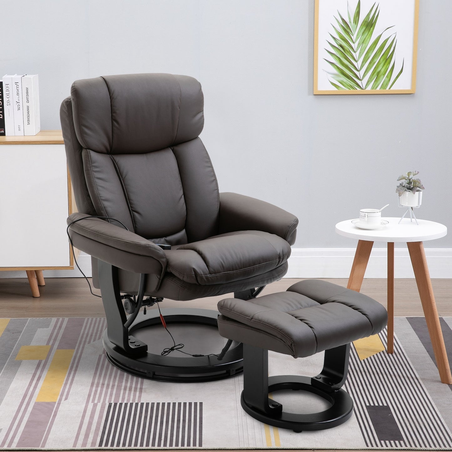 HOMCOM PU Leather Massage Recliner Chair with Ottoman 10 Point Vibration Swiveling Armchair, Brown