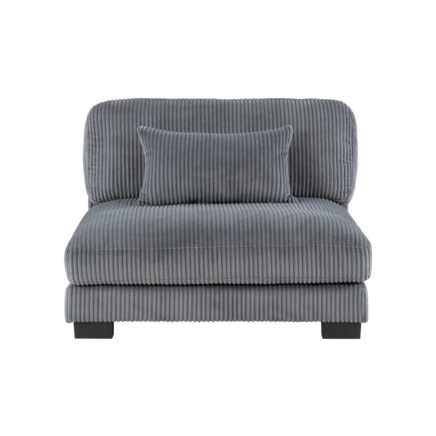 1pc Modern Living Room Furniture Modular Armless Chair Plush Gray Corduroy Fabric Upholstery Plywood Frame, Matching Pillow