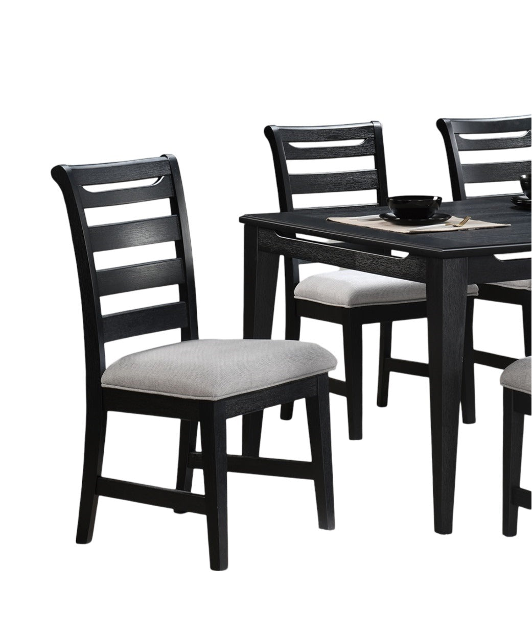 Modern 2pc Dining Chairs Black Ladder Back Frame Upholstered Cushion Seat Rubberwood Kitchen Dining Room