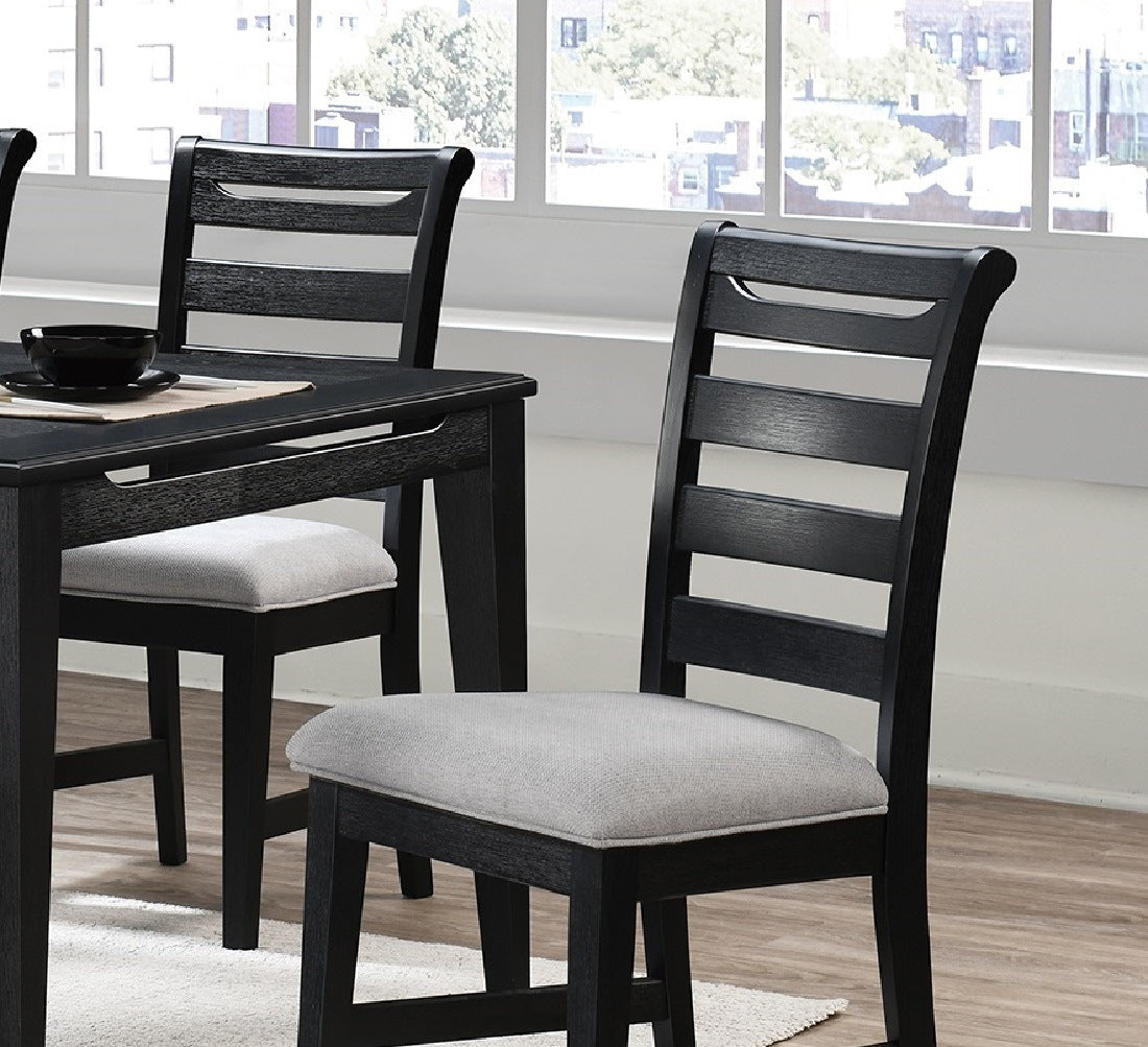 Modern 2pc Dining Chairs Black Ladder Back Frame Upholstered Cushion Seat Rubberwood Kitchen Dining Room