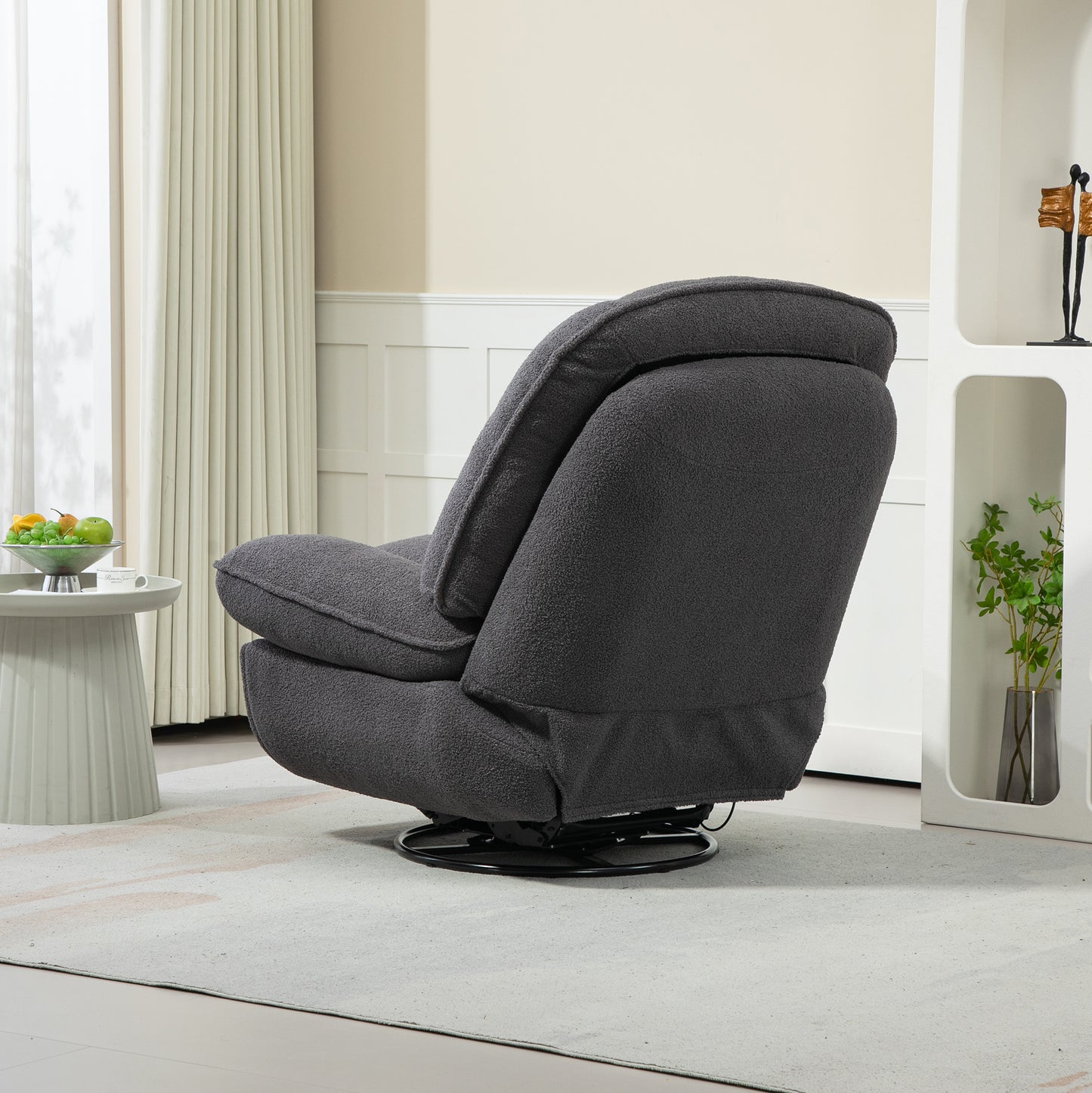 360° Swivel Recliner Adjustable Chair Chenille Glider Swivel Reclining Sofa Chair with Black Metal Round Base - Gray