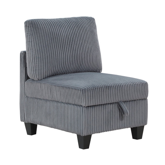 Modern Living Room Furniture Dark Gray Armless Chair with Storage Corduroy Fabric Upholstery 1pc Modular Armless Chair