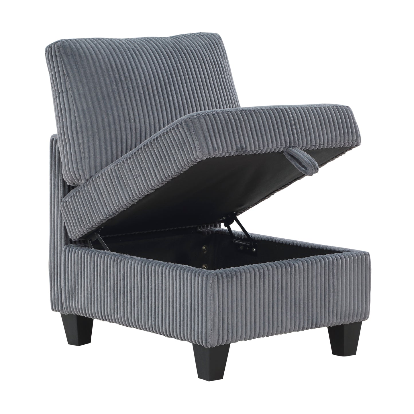 Modern Living Room Furniture Dark Gray Armless Chair with Storage Corduroy Fabric Upholstery 1pc Modular Armless Chair