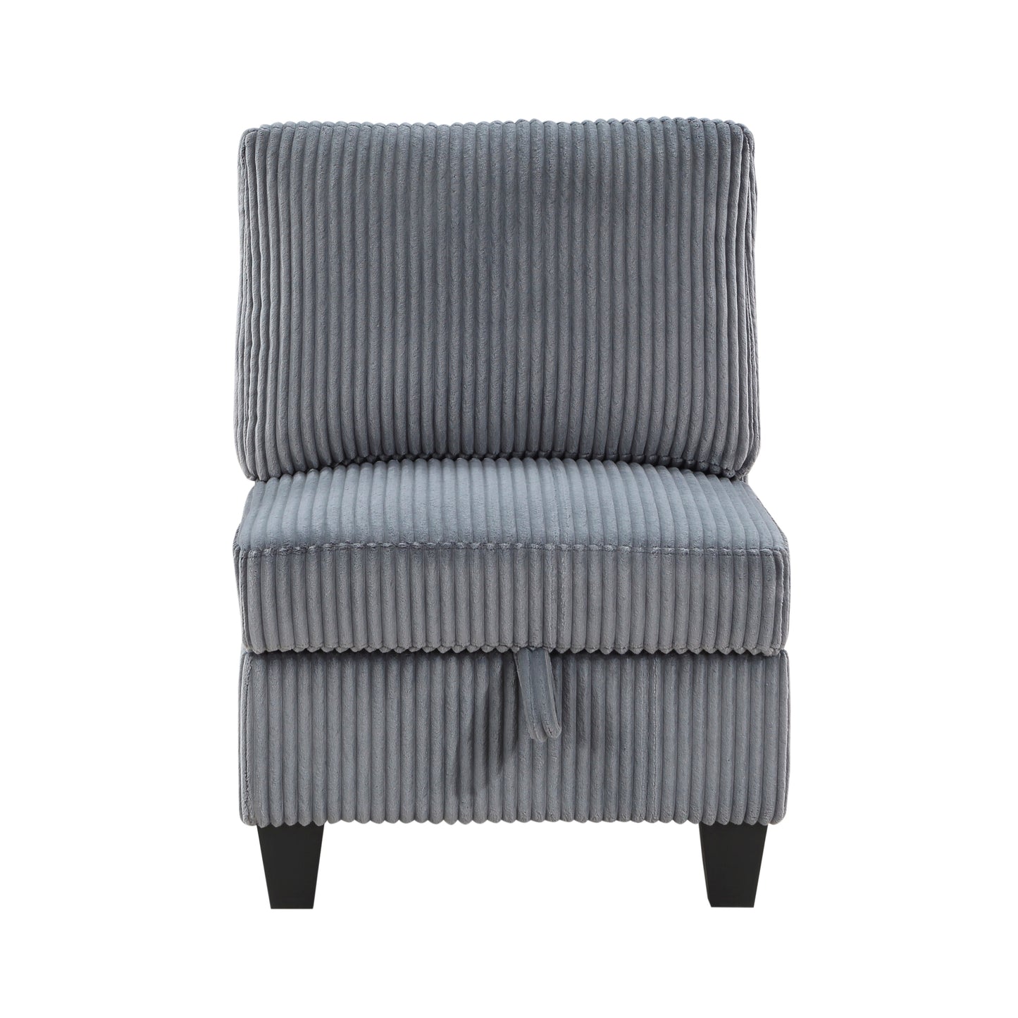 Modern Living Room Furniture Dark Gray Armless Chair with Storage Corduroy Fabric Upholstery 1pc Modular Armless Chair