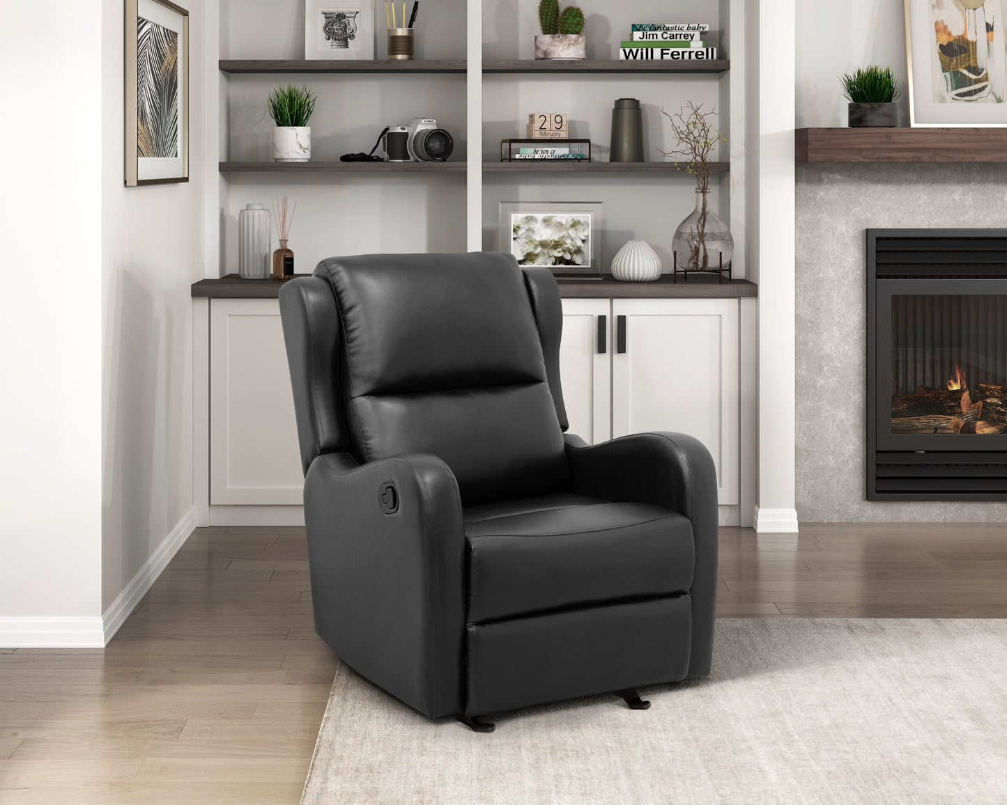 Black Faux Leather Upholstery Glider Reclining Chair 1pc Living Room Furniture Comfort Seating