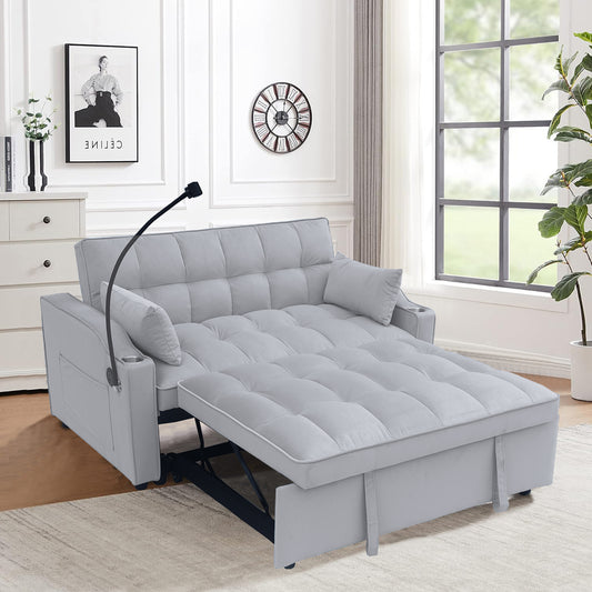 Modern Velvet Loveseat Futon Sofa Couch w/Pullout Bed,Small Love Seat Lounge Sofa with adjustable Reclining Backrest,Toss Pillows, Pockets,Furniture for Living Room,3 in 1 Convertible Sleeper Sofa Bed