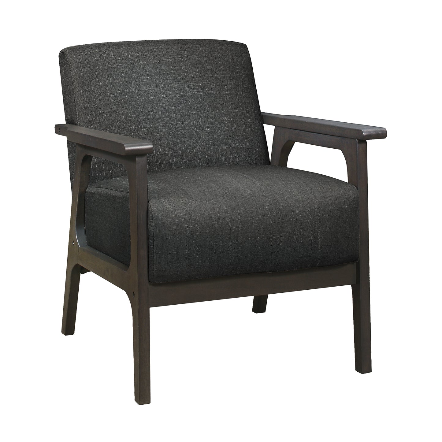 Dark Gray Fabric Upholstered Accent Chair 1pc Solid Rubberwood Antique Gray Finish Living Room Furniture