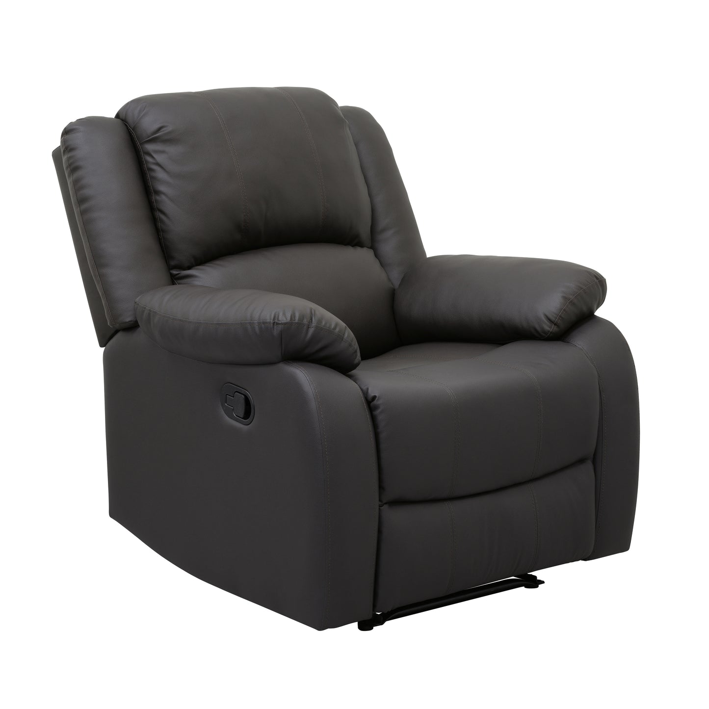 Modern Reclining Chair Dark Brown Faux Leather Upholstery Pillowtop Arms Solid Wood Frame 1pc Living Room Furniture