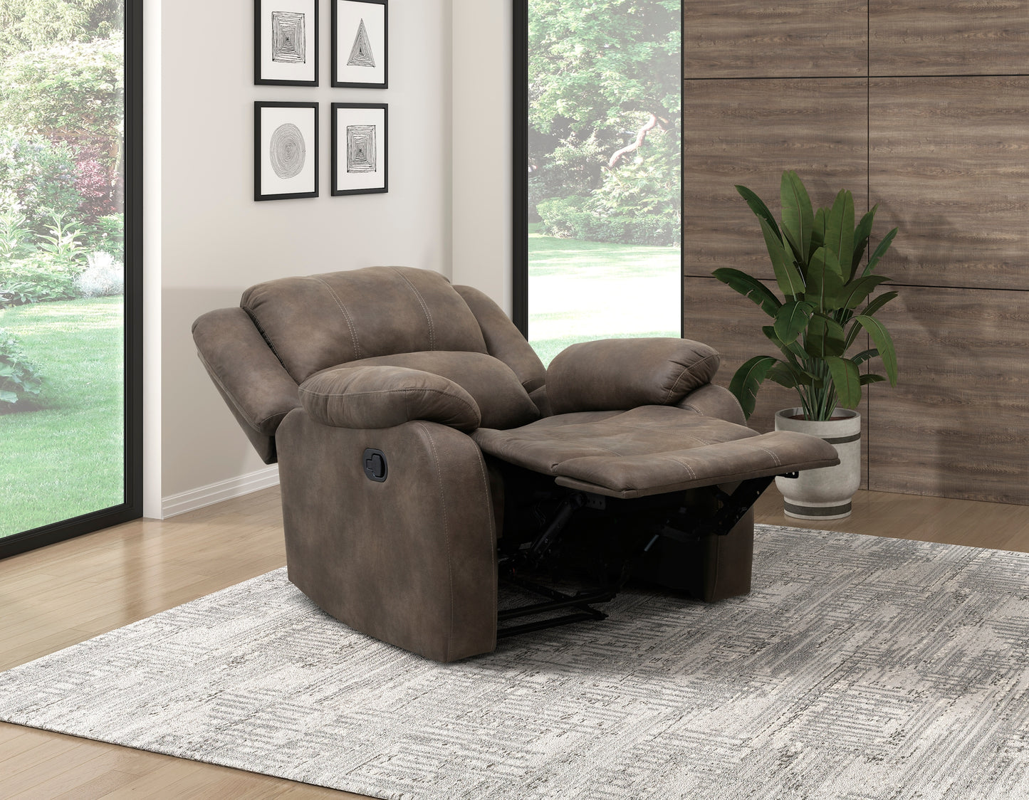 Modern Reclining Chair Brown Polished Microfiber Pillowtop Arms Solid Wood Frame 1pc Living Room Furniture