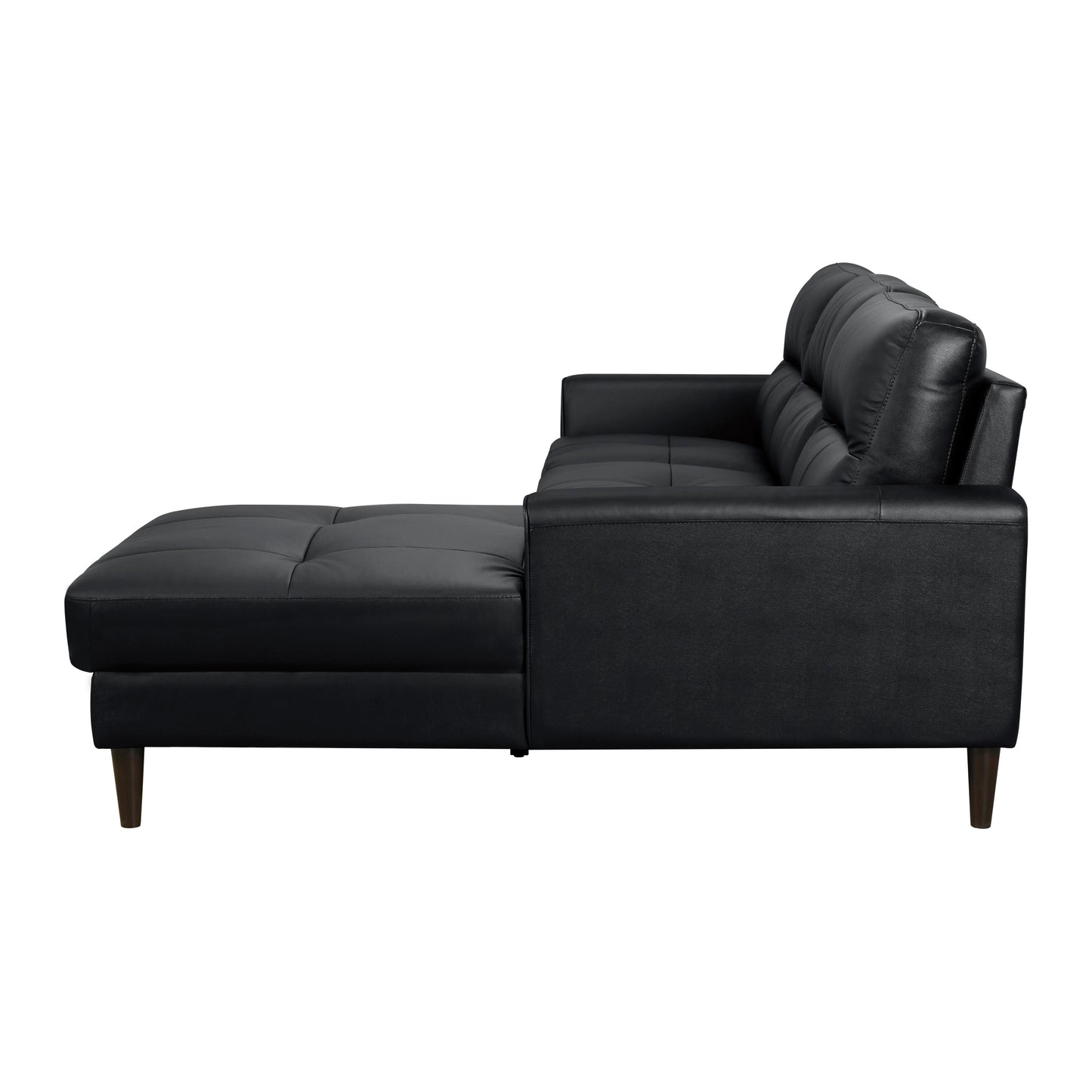 Modern Living Room 2-Piece Sectional Sofa Chaise Black Top Grain Leather Upholstered Solid Wood Furniture