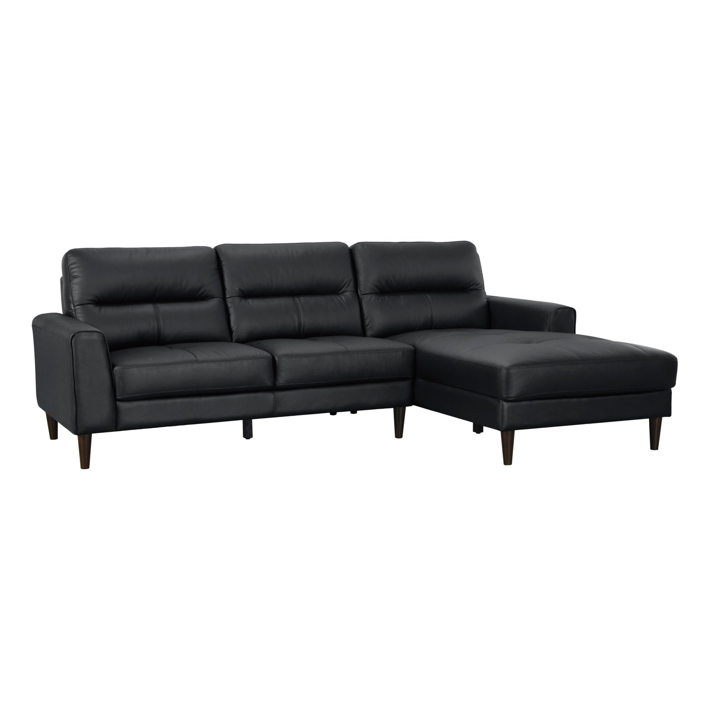 Modern Living Room 2-Piece Sectional Sofa Chaise Black Top Grain Leather Upholstered Solid Wood Furniture