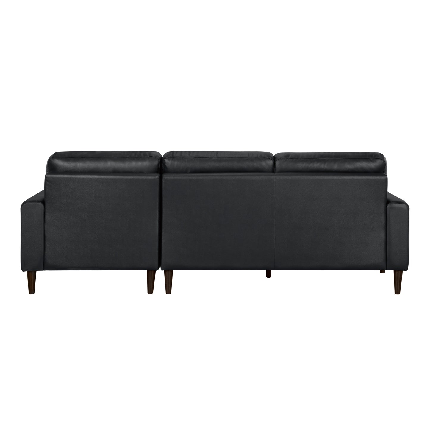 Modern Living Room 2-Piece Sectional Sofa Chaise Black Top Grain Leather Upholstered Solid Wood Furniture