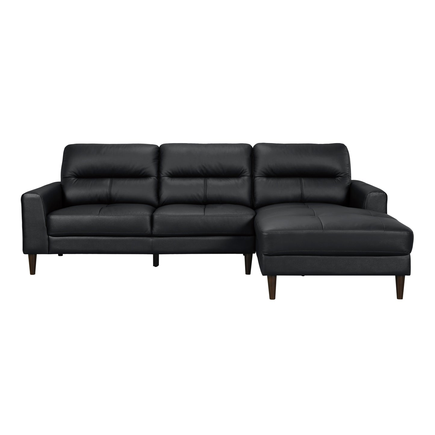 Modern Living Room 2-Piece Sectional Sofa Chaise Black Top Grain Leather Upholstered Solid Wood Furniture