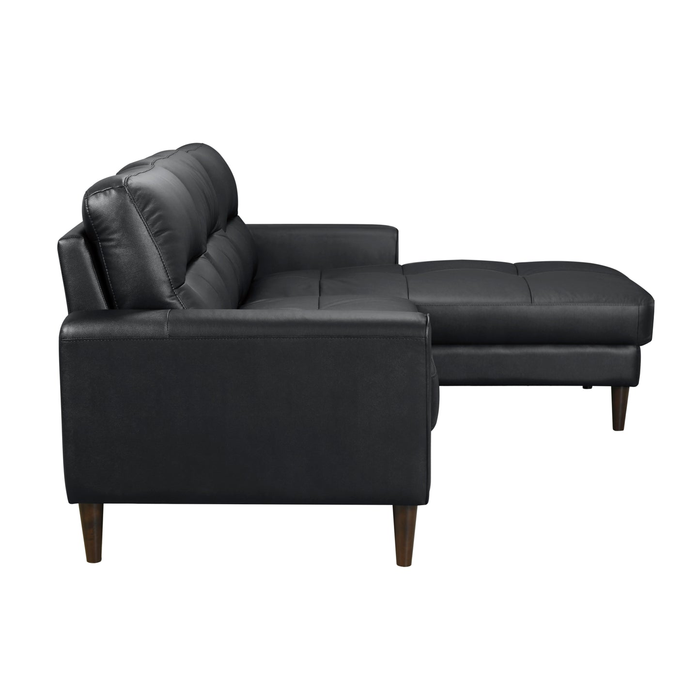 Modern Living Room 2-Piece Sectional Sofa Chaise Black Top Grain Leather Upholstered Solid Wood Furniture