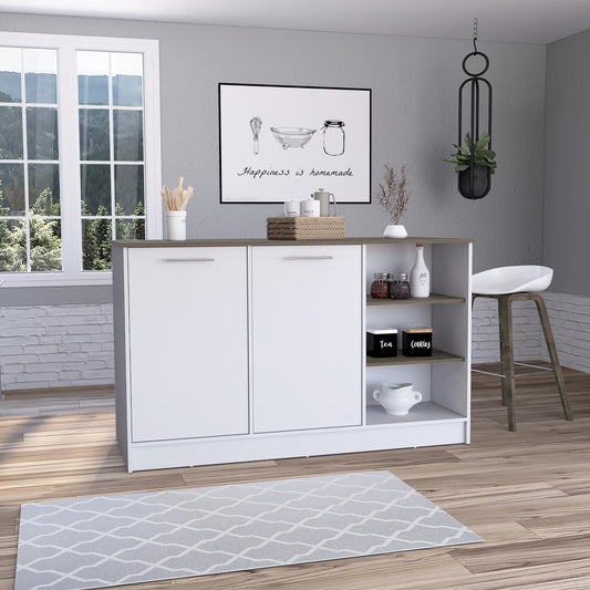 Ginger Kitchen Island, Three Open Shelves, Two Cabinets