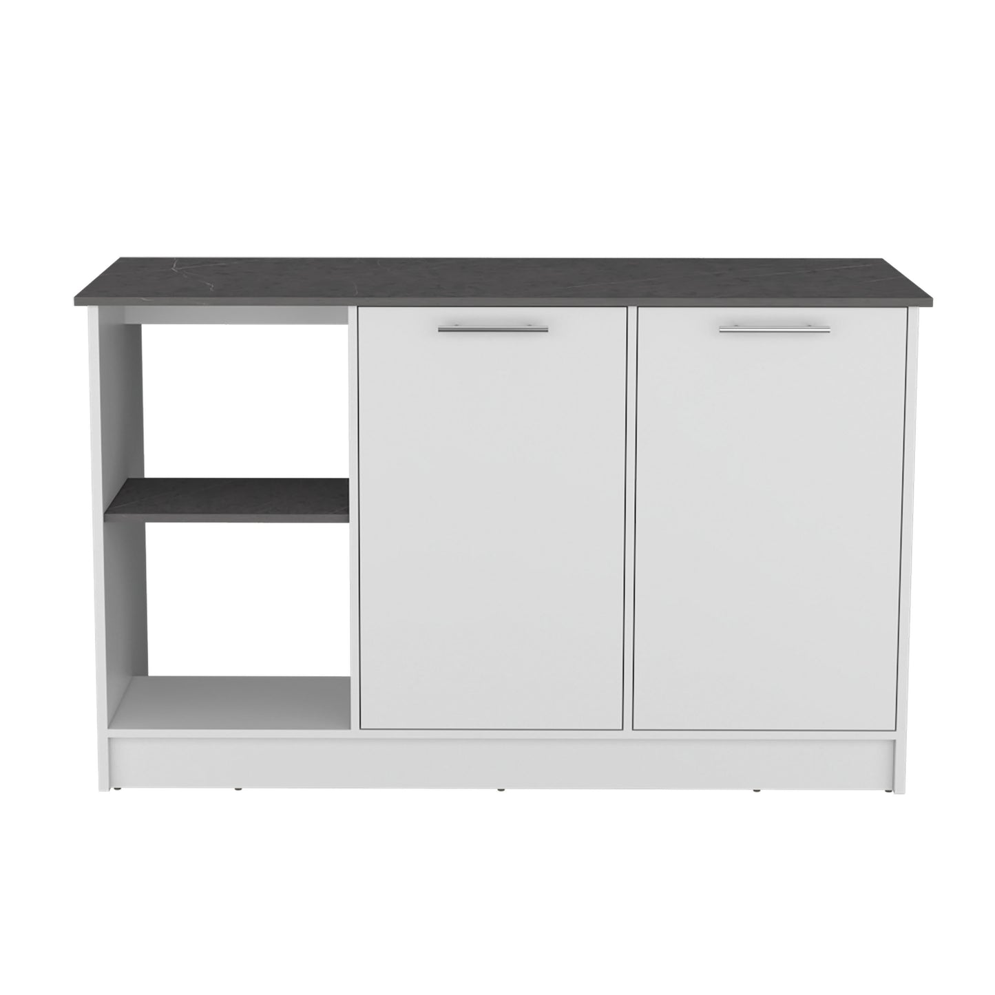 Juniper Kitchen Island with Large Top Surface, Double Door Cabinet, and Open Shelves