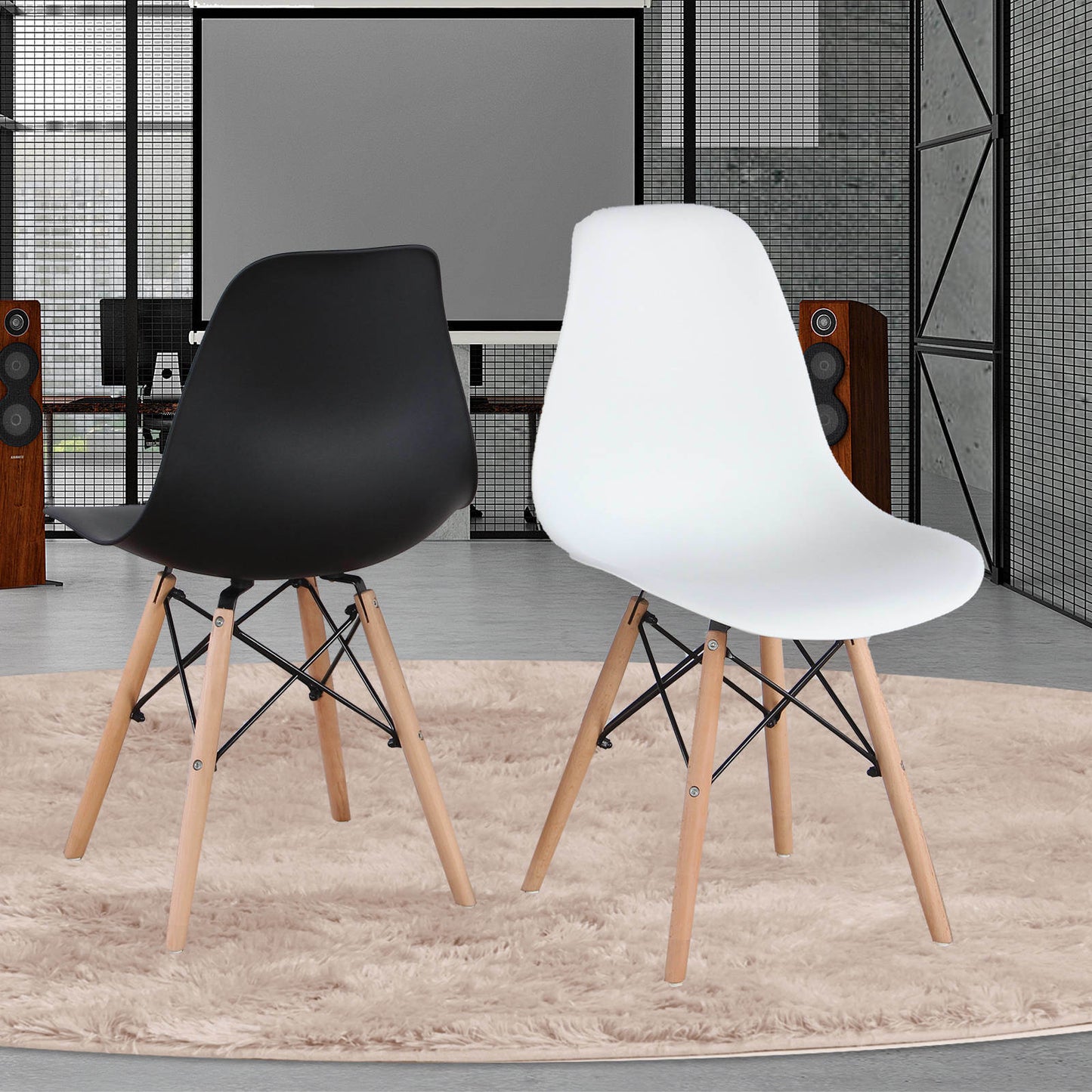 Set of 4 Modern Style Dining Chair, Shell Lounge Plastic Chair for Kitchen, Dining, Bedroom, Living Room Mid-Century Modern Side Chairs with Wooden Walnut Legs