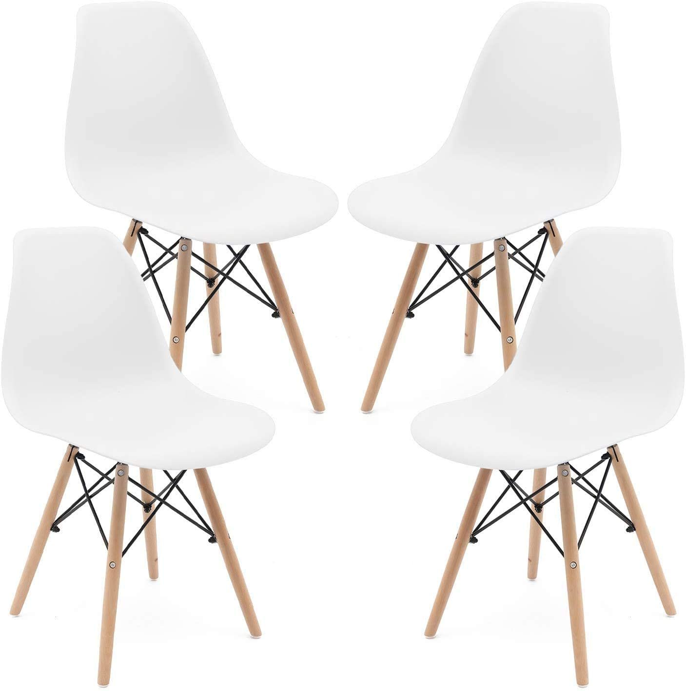 Set of 4 Modern Style Dining Chair, Shell Lounge Plastic Chair for Kitchen, Dining, Bedroom, Living Room Mid-Century Modern Side Chairs with Wooden Walnut Legs