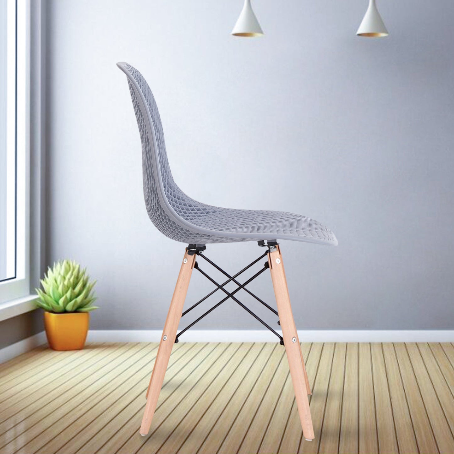 Set of 4 Modern Style Dining Chair, Shell Lounge Plastic Chair for Kitchen, Dining, Bedroom, Living Room Mid-Century Modern Side Chairs with Wooden Walnut Legs