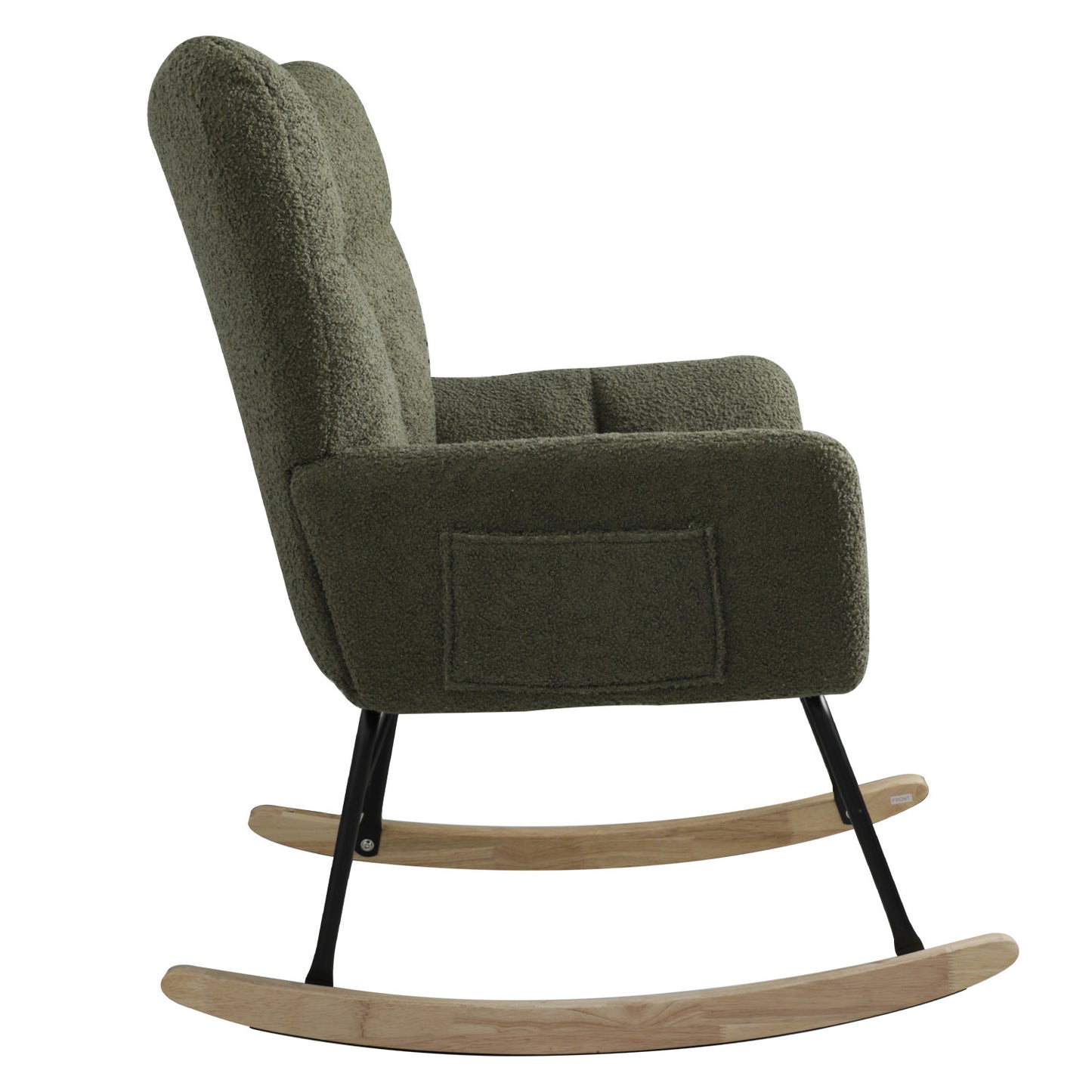 Teddy Fabric Rocking Chair, Upholstered Rocker Armchair with High Backrest, Modern Rocking Accent Chair for Nursery, Living Room, Bedroom, Olive Green