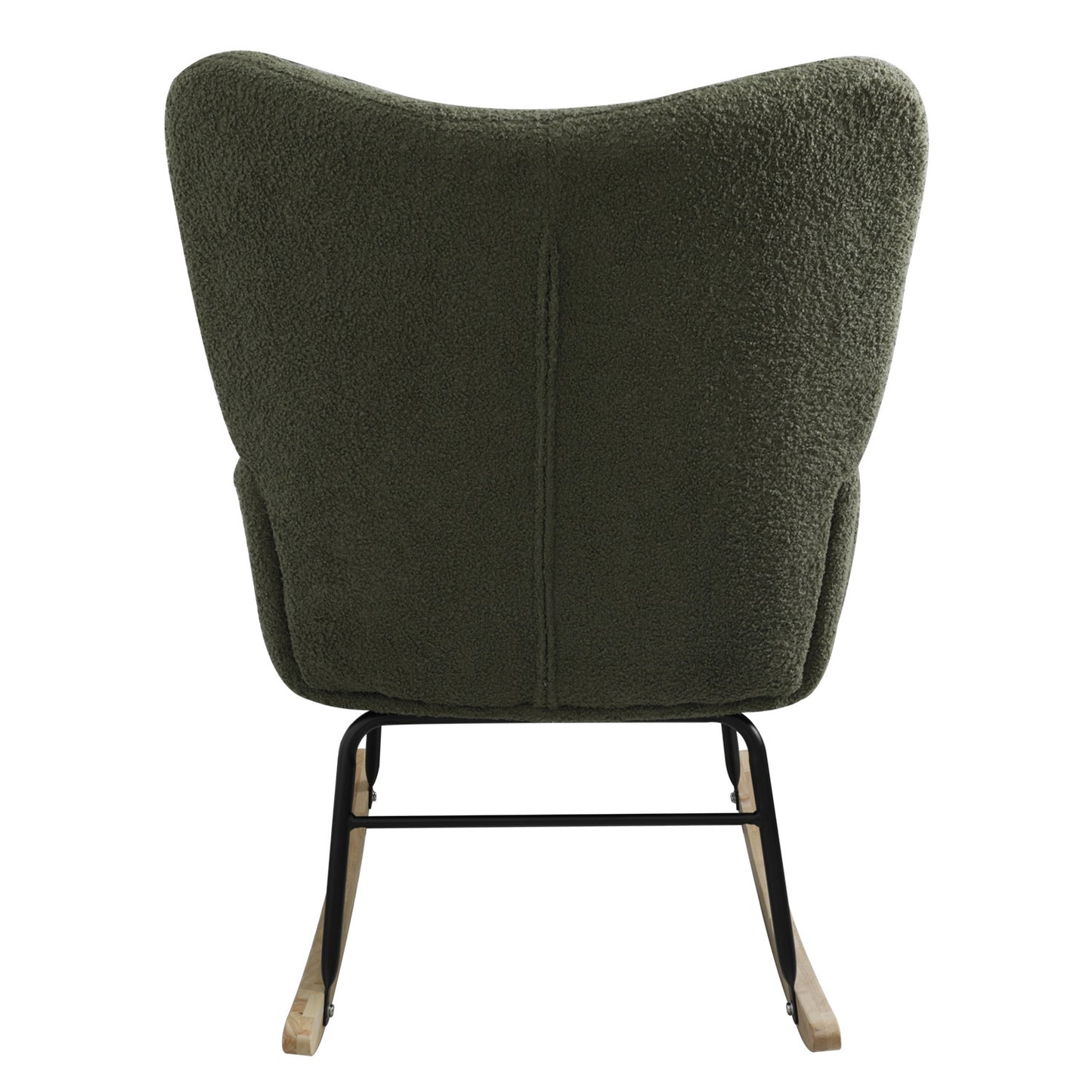 Teddy Fabric Rocking Chair, Upholstered Rocker Armchair with High Backrest, Modern Rocking Accent Chair for Nursery, Living Room, Bedroom, Olive Green