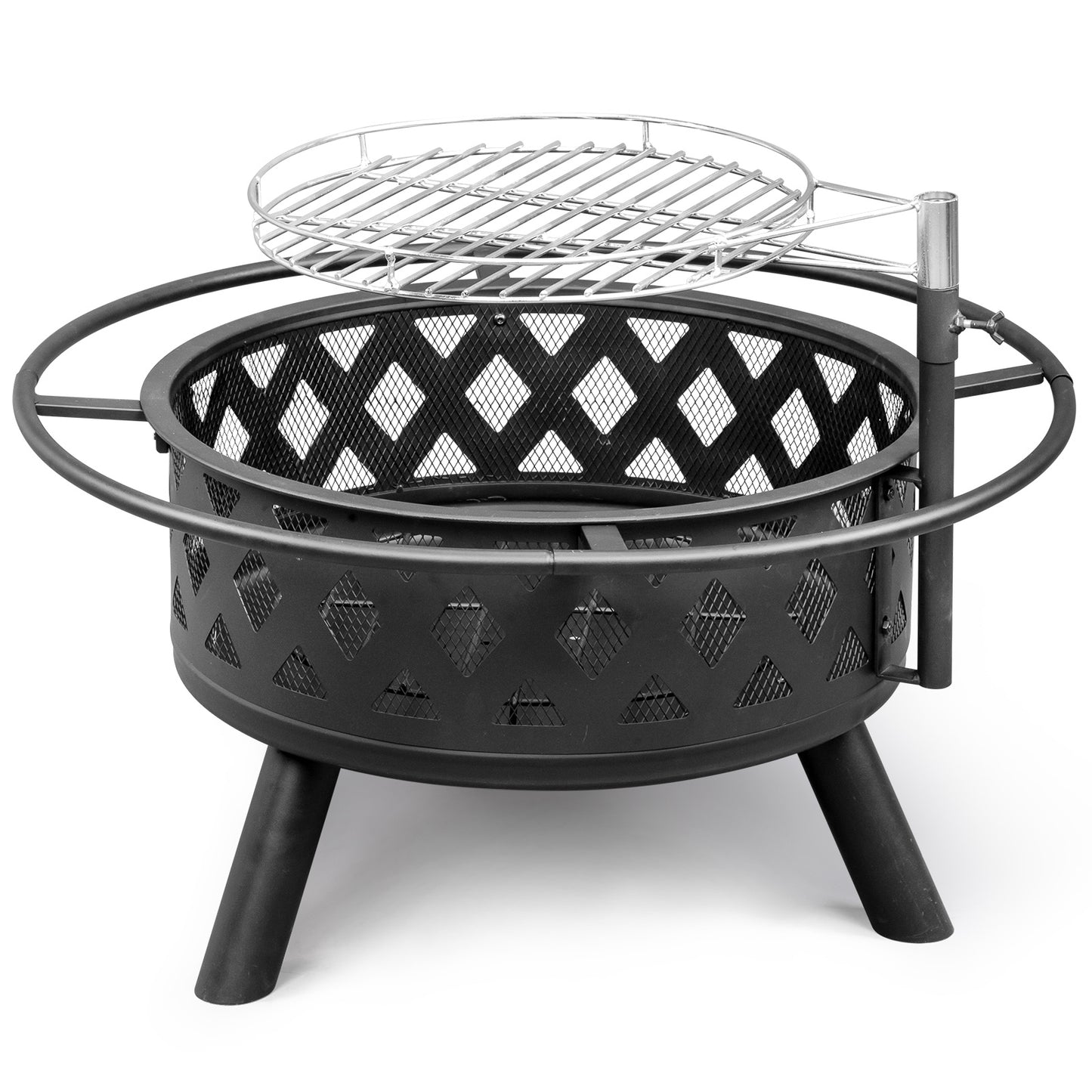 30in Outdoor Metal Fire Pit with Cooking Grates Black