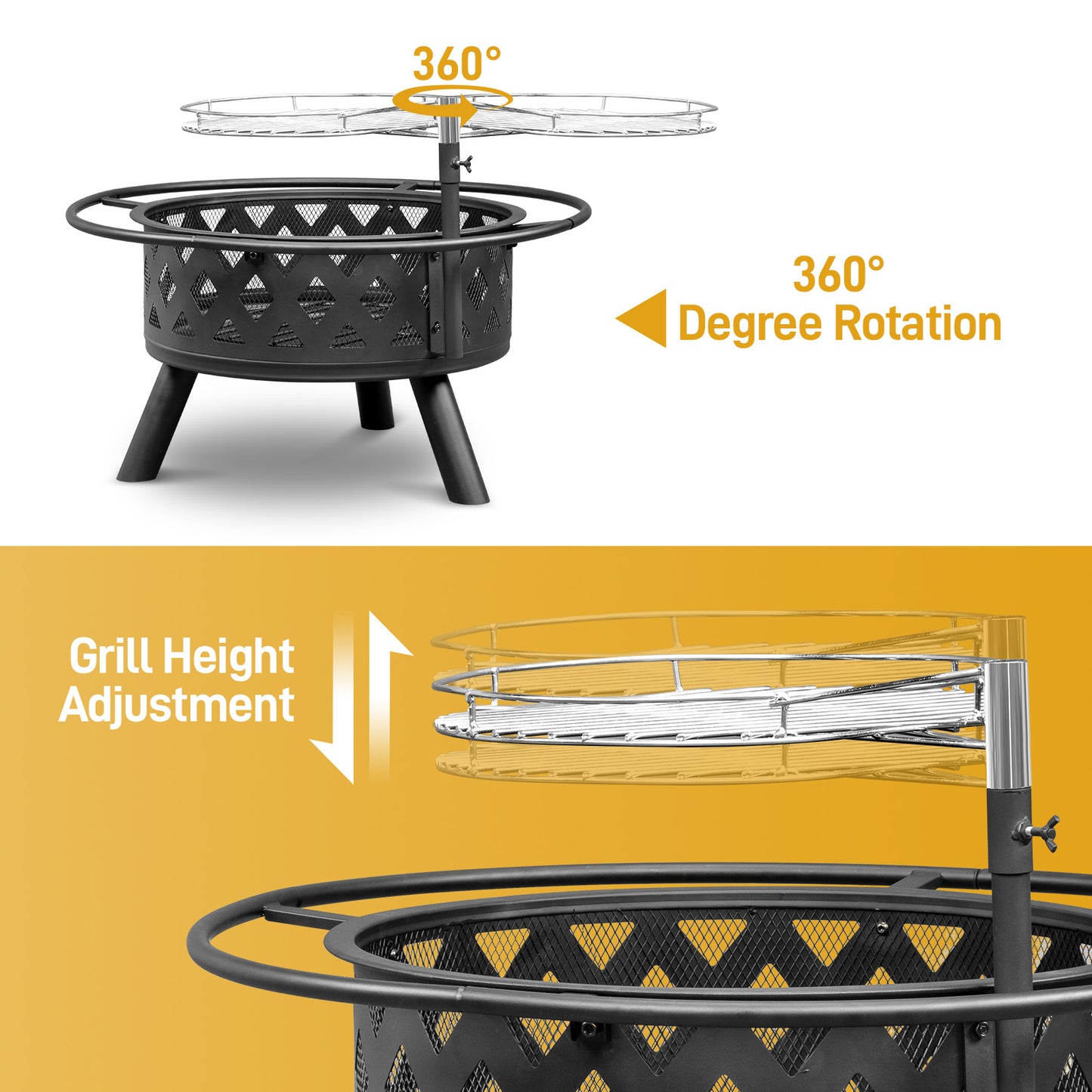 30in Outdoor Metal Fire Pit with Cooking Grates Black