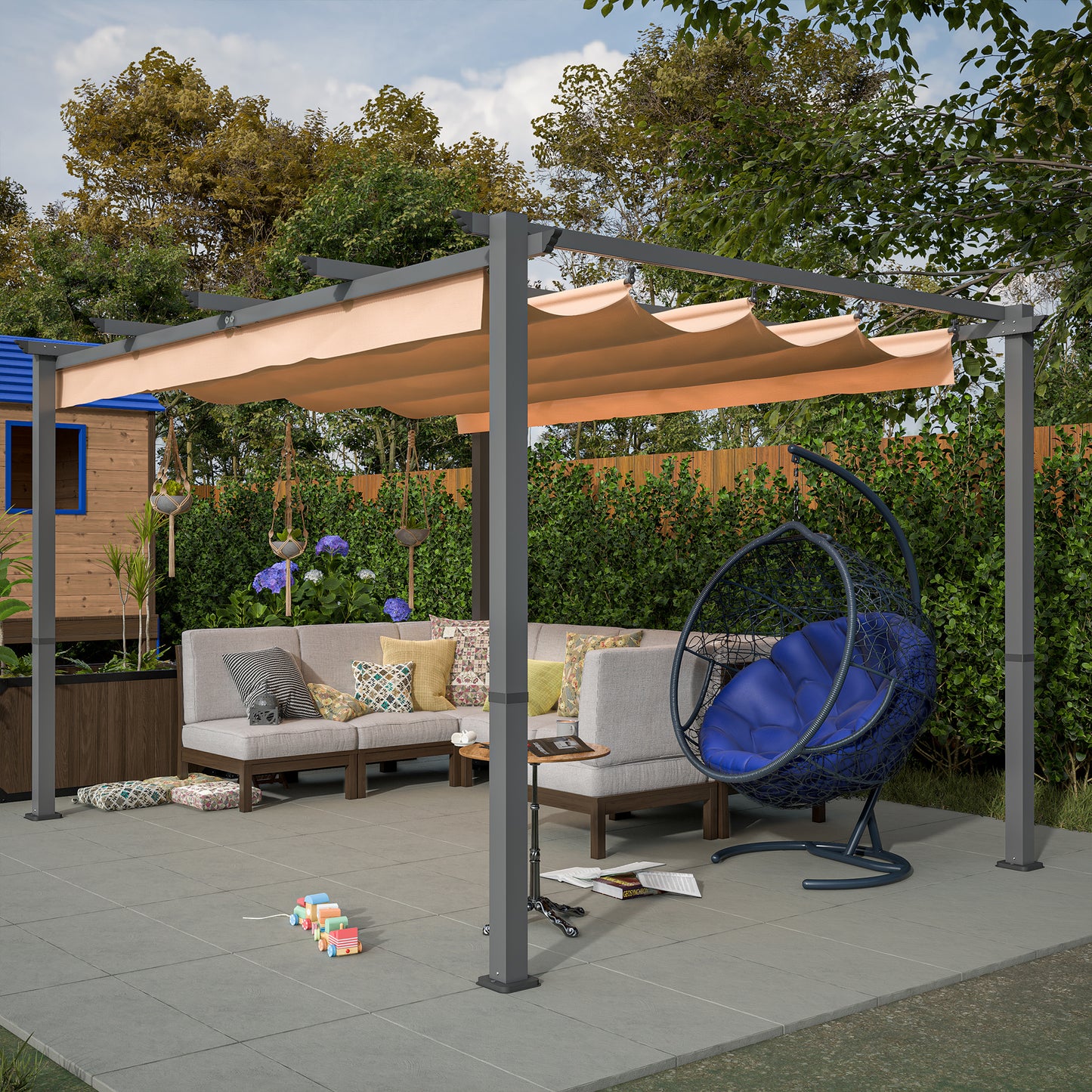 10' x 13' Aluminum Patio Pergola with Retractable Pergola Canopy, Backyard Shade Shelter for Porch, Outdoor Party, Garden, Grill Gazebo