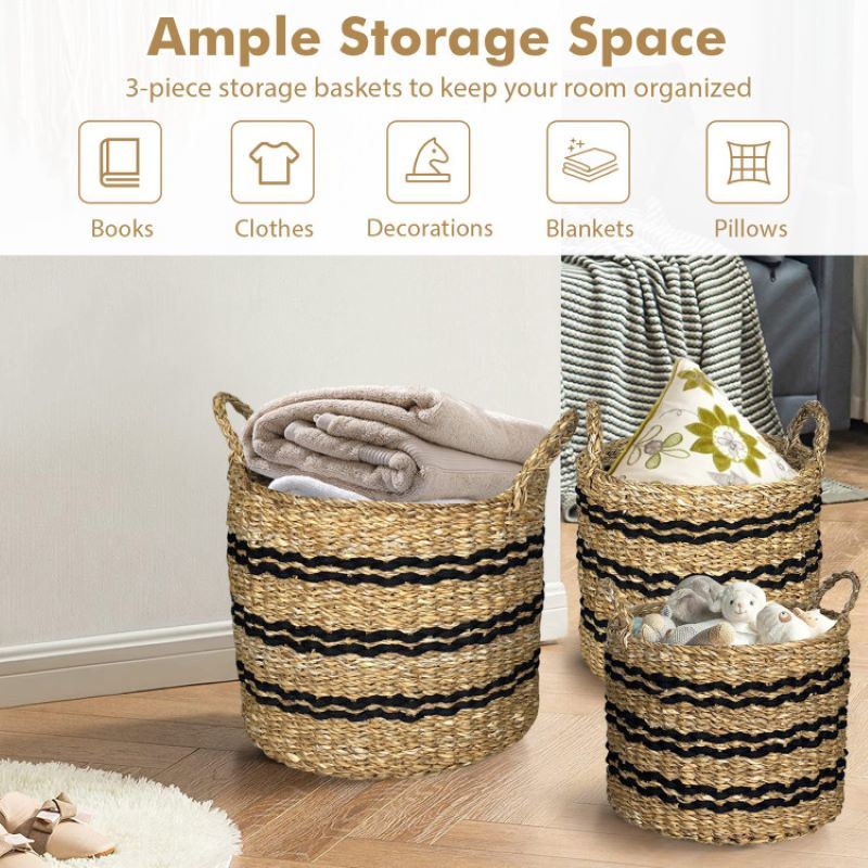 Stackable Storage Laundry Basket with Handles Set of 3