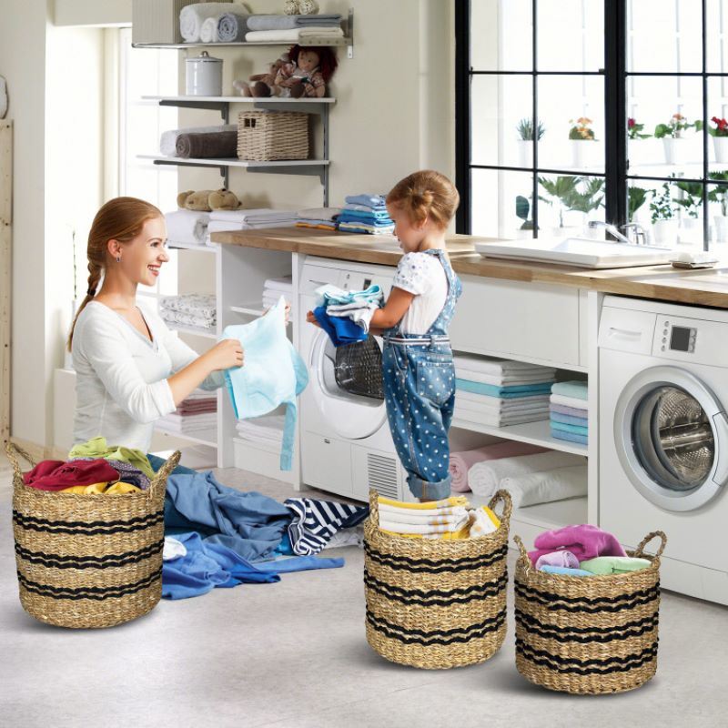 Stackable Storage Laundry Basket with Handles Set of 3