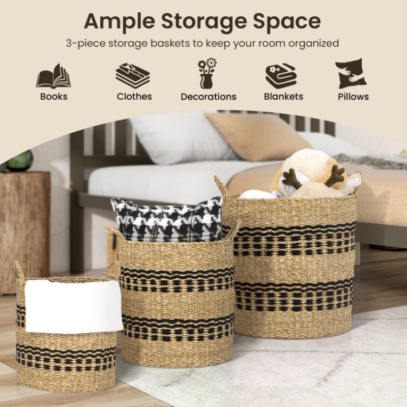 Stackable Storage Laundry Basket with Handles Set of 3