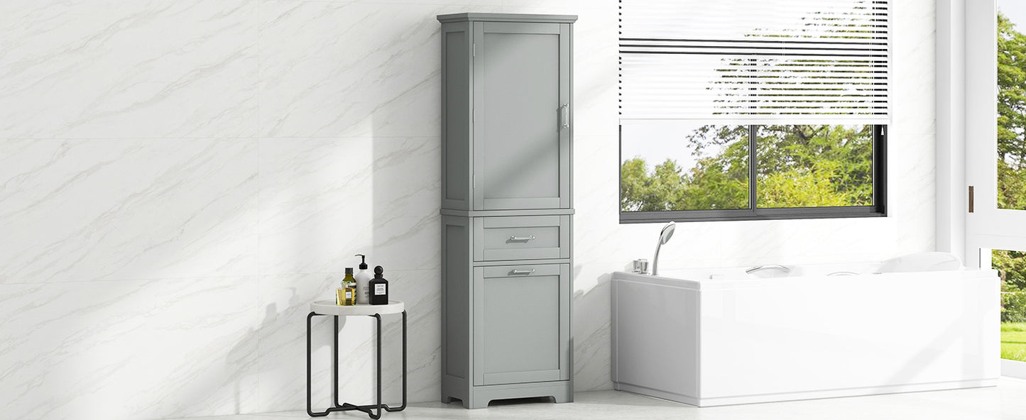 Bathroom Storage Cabinet, Tall Storage Cabinet with Two Drawers, Open Storage, Adjustable Shelf