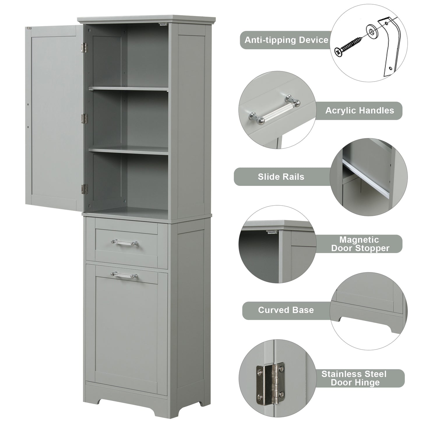 Bathroom Storage Cabinet, Tall Storage Cabinet with Two Drawers, Open Storage, Adjustable Shelf