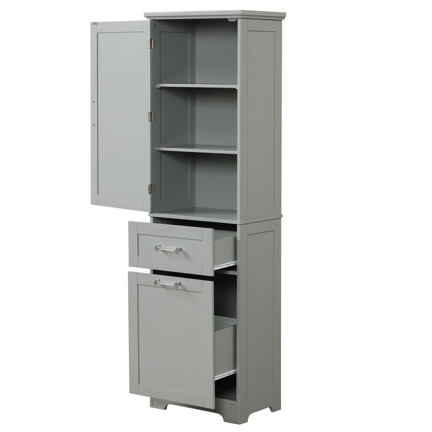 Bathroom Storage Cabinet, Tall Storage Cabinet with Two Drawers, Open Storage, Adjustable Shelf