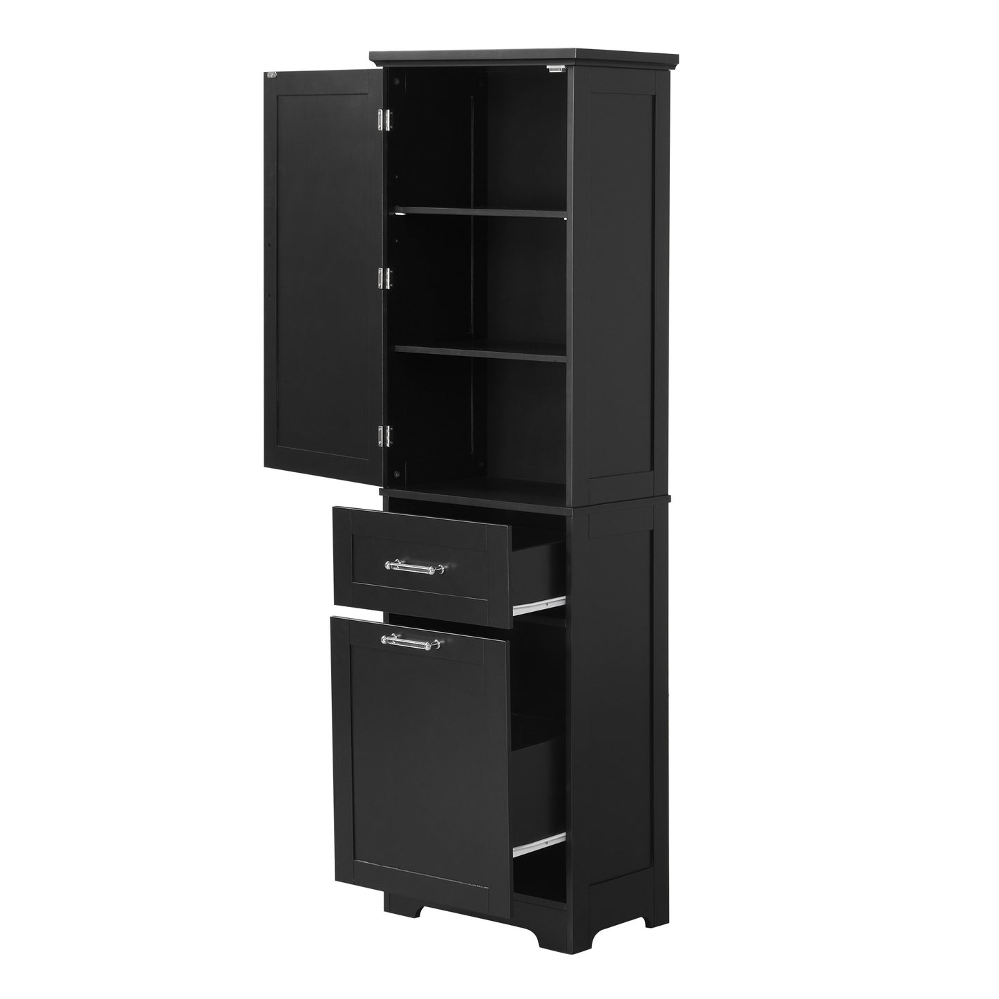 Bathroom Storage Cabinet, Tall Storage Cabinet with Two Drawers, Open Storage, Adjustable Shelf