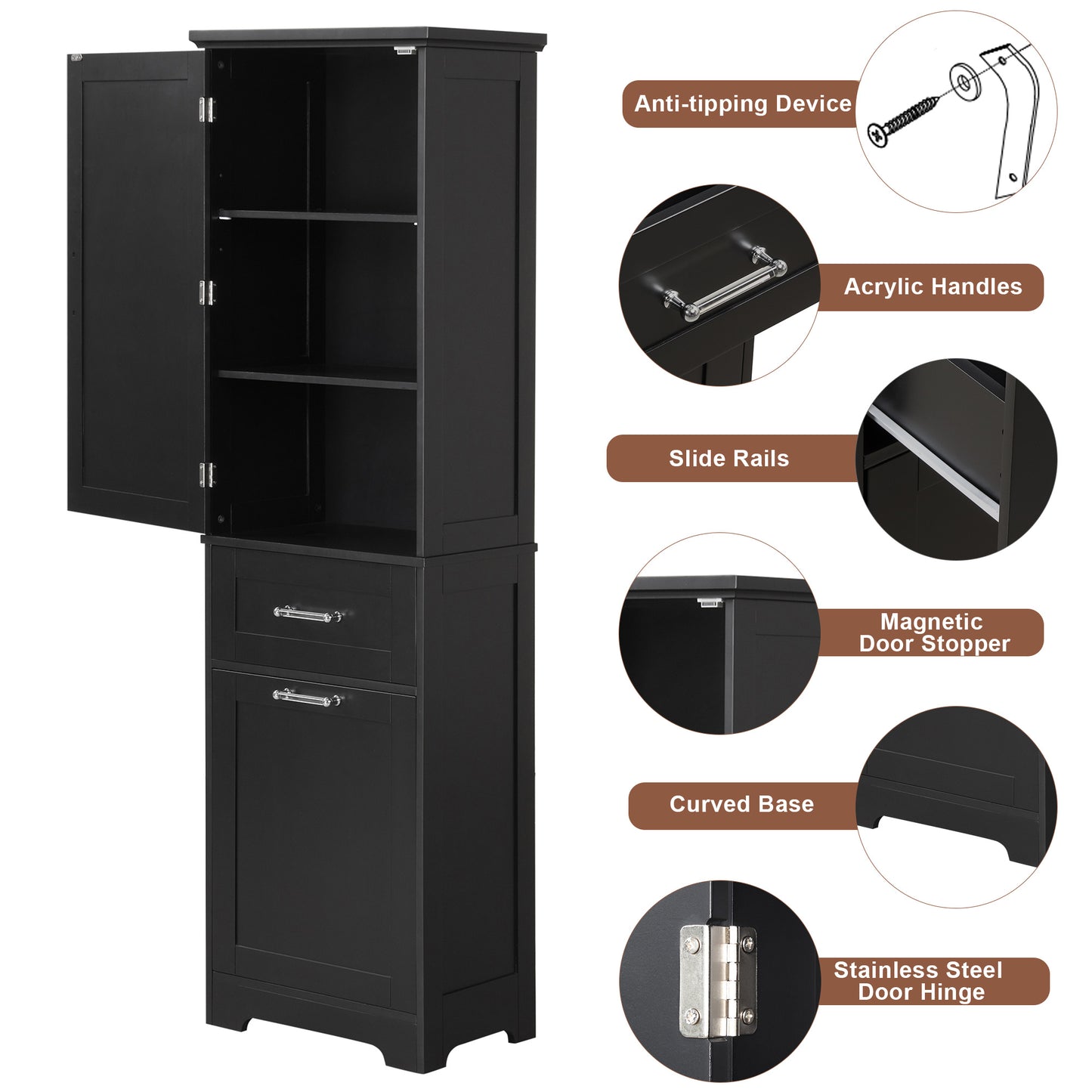 Bathroom Storage Cabinet, Tall Storage Cabinet with Two Drawers, Open Storage, Adjustable Shelf