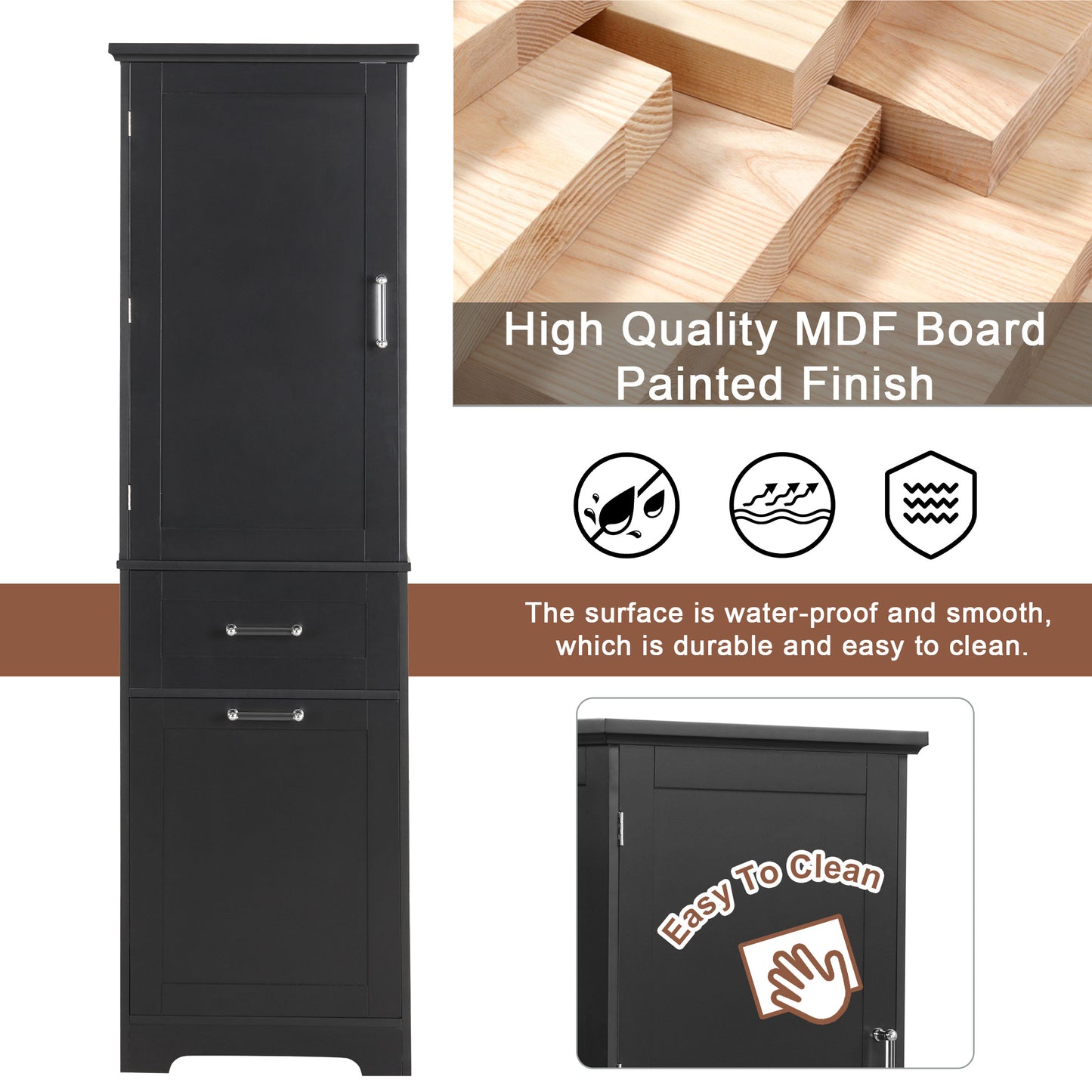 Bathroom Storage Cabinet, Tall Storage Cabinet with Two Drawers, Open Storage, Adjustable Shelf