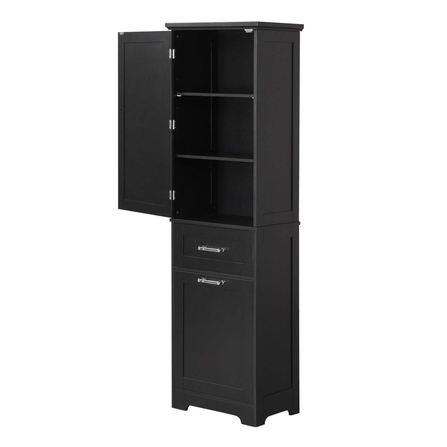 Bathroom Storage Cabinet, Tall Storage Cabinet with Two Drawers, Open Storage, Adjustable Shelf