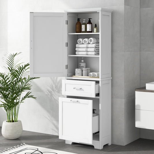 Bathroom Storage Cabinet, Tall Storage Cabinet with Two Drawers, Open Storage, Adjustable Shelf