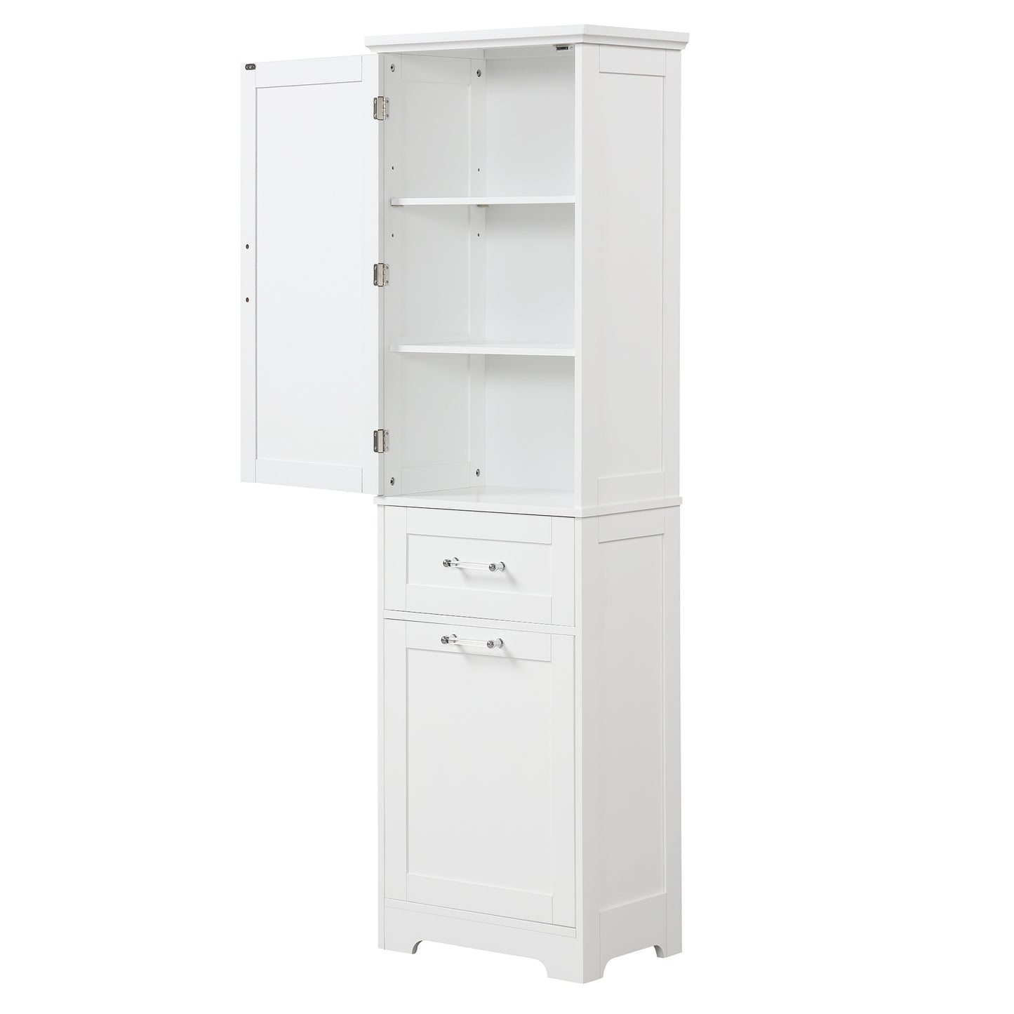 Bathroom Storage Cabinet, Tall Storage Cabinet with Two Drawers, Open Storage, Adjustable Shelf