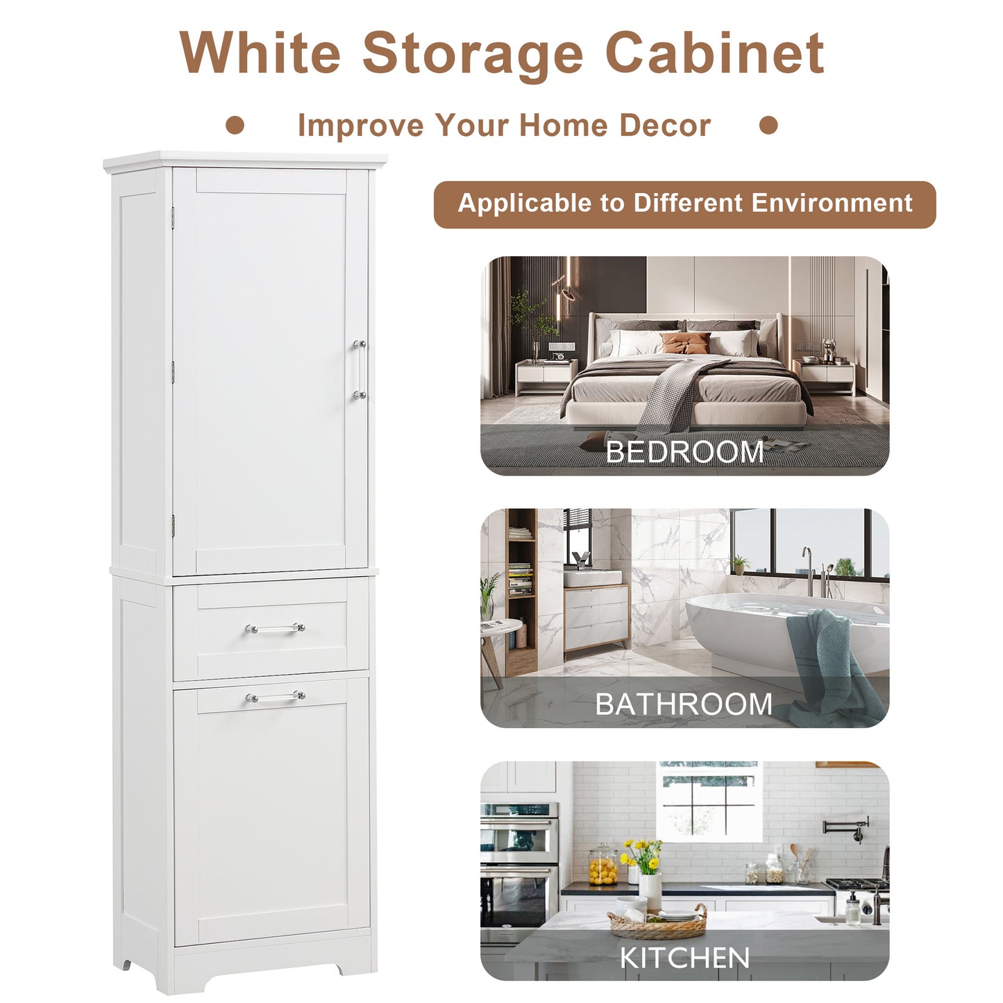 Bathroom Storage Cabinet, Tall Storage Cabinet with Two Drawers, Open Storage, Adjustable Shelf