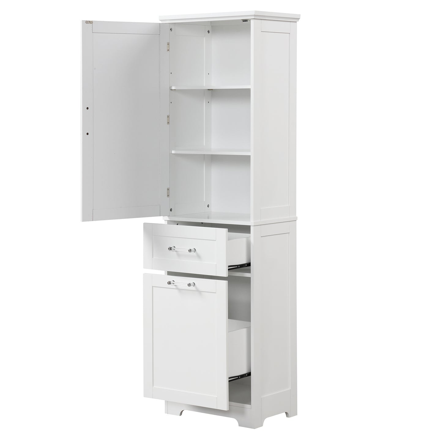 Bathroom Storage Cabinet, Tall Storage Cabinet with Two Drawers, Open Storage, Adjustable Shelf