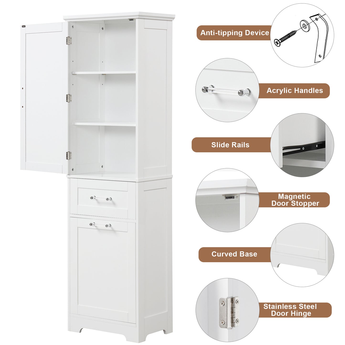 Bathroom Storage Cabinet, Tall Storage Cabinet with Two Drawers, Open Storage, Adjustable Shelf