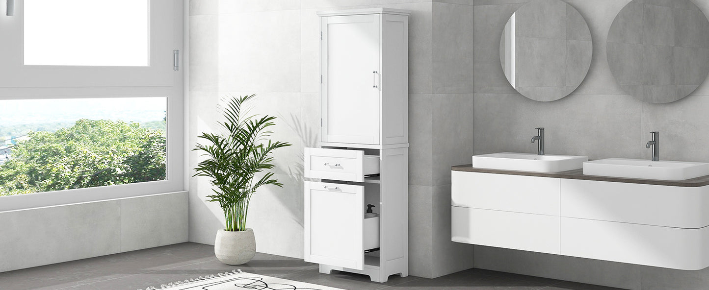 Bathroom Storage Cabinet, Tall Storage Cabinet with Two Drawers, Open Storage, Adjustable Shelf