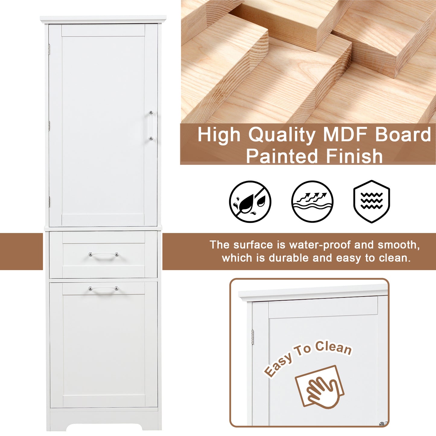 Bathroom Storage Cabinet, Tall Storage Cabinet with Two Drawers, Open Storage, Adjustable Shelf